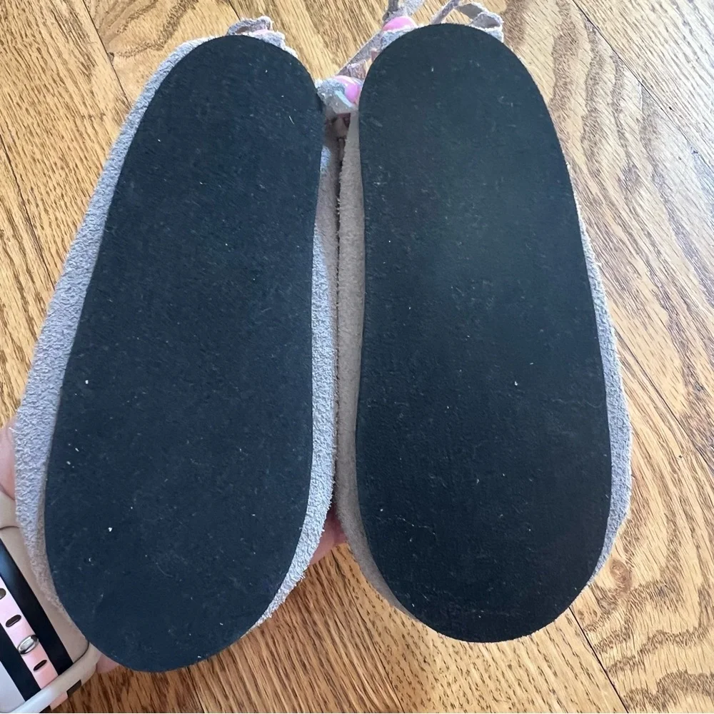 ✨ Little Feet Pink & Gray Suede Moccasins, Baby Feet Sz M Toddler 5.5 Beaded